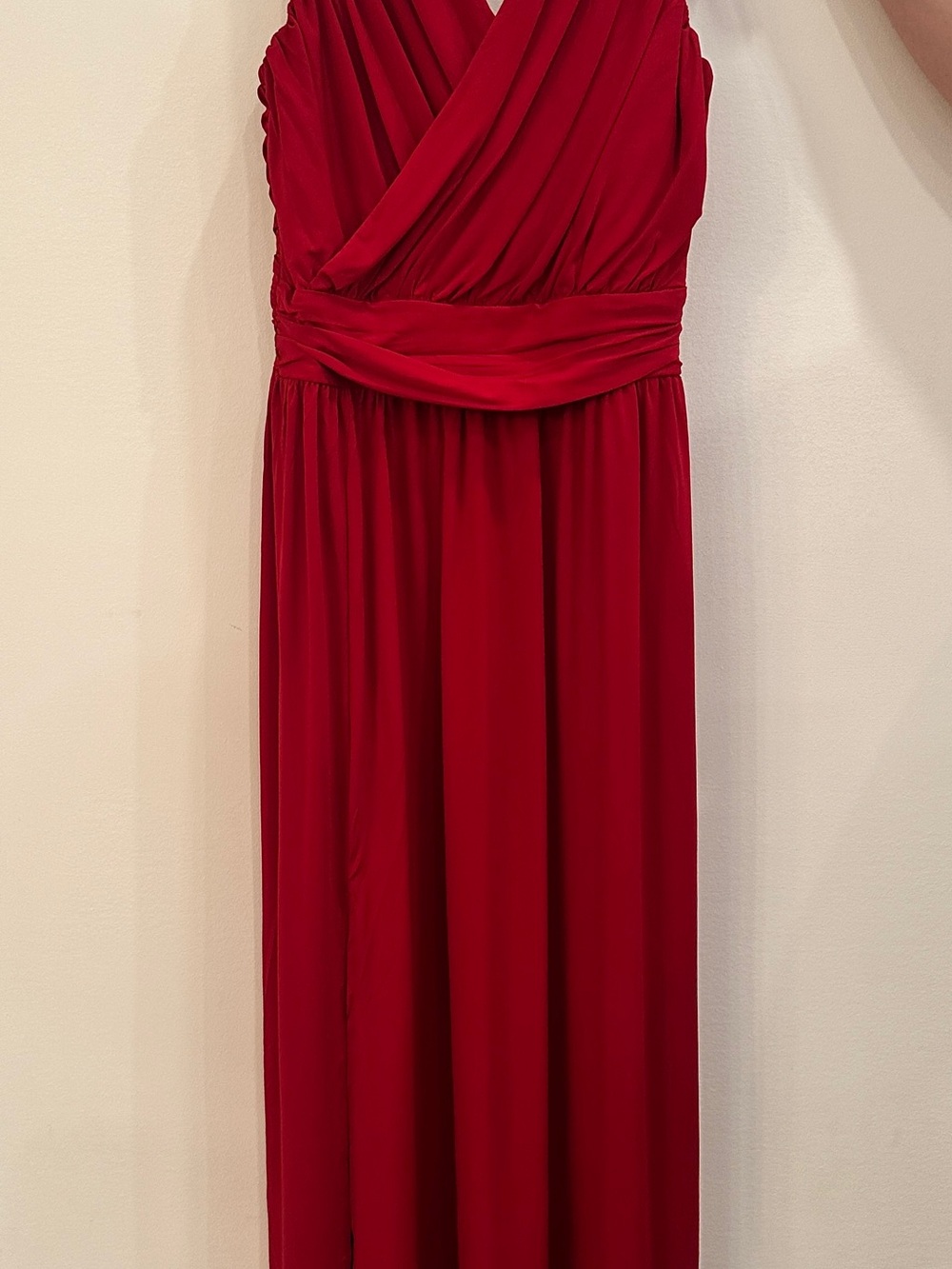 Elegant Red Sleeveless Wrap Maxi Dress